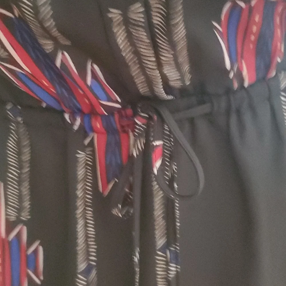 Aqua Tribal Print Waist Tie Long Sleeve Dress - Picture 5 of 5